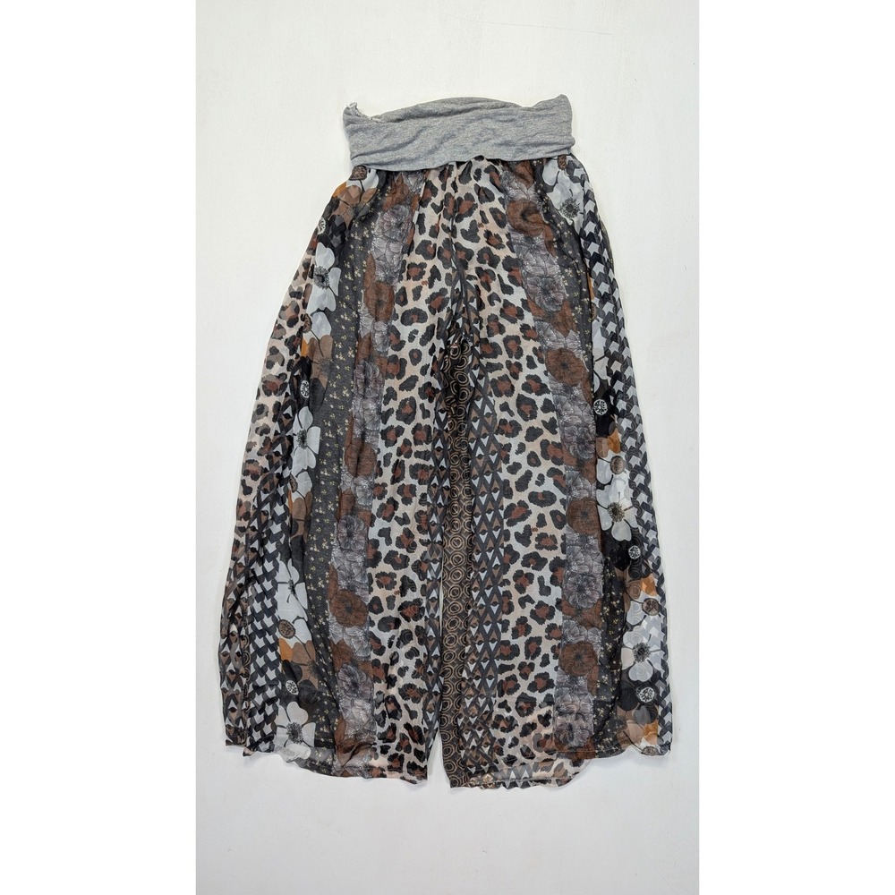 Gigi Moda Italy Women small Grey Leopard Floral Mixed Print Flowy Pants Lined